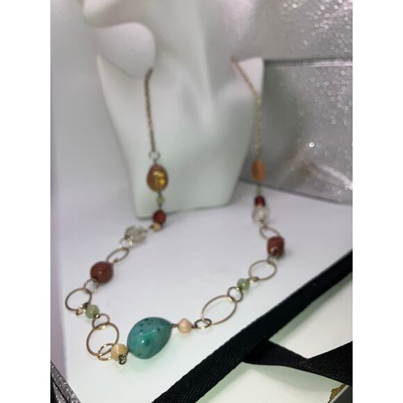 Multicolored Various Size/Shapes Beads Brass Chain 36.5" Necklace! - Picture 4 of 9